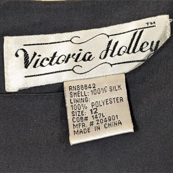 Vtg 90s Victoria Holley Black 100% Silk Maxi Dress Size 12 Minimalist Classic - Picture 7 of 8